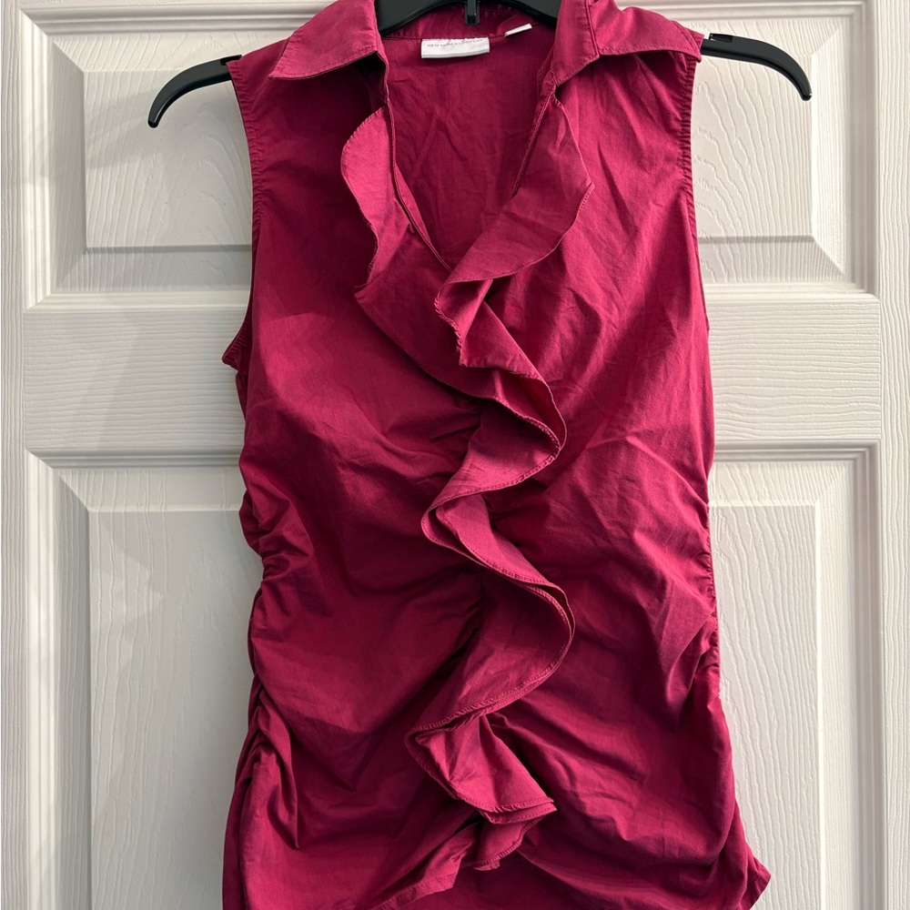 New York & Company Pink Ruffled Sleeveless Blouse